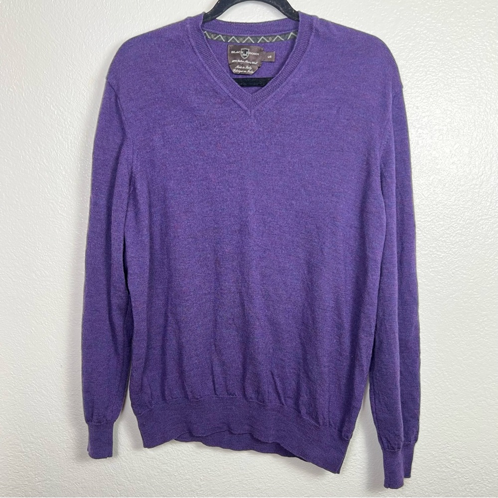 BLACK BROWN 1826 Sweater Men’s Sz L Merino Wool V-Neck Long Sleeve‎ Purple Italy